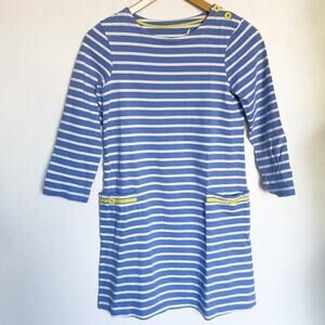 Mini Boden Button Pocket Stripe Cotton Dress 11-12 Blue White
